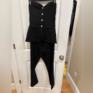 Zara Black Strapless Pantsuit with Button Detail